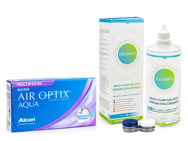 Air Optix Aqua Multifocal (6 лещи) + Solunate Multi-Purpose 400 ml с кутия