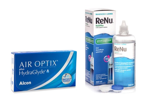 Air Optix Plus Hydraglyde (6 лещи) + ReNu MultiPlus 360 ml с кутия