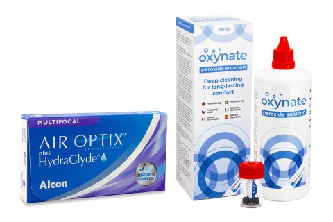 Air Optix Plus Hydraglyde Multifocal (3 лещи) + Oxynate Peroxide 380 ml с кутийка