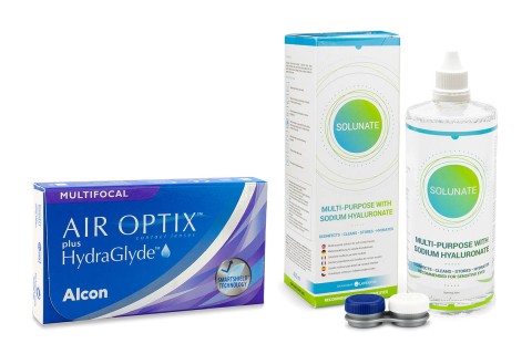 Air Optix Plus Hydraglyde Multifocal (3 лещи) + Solunate Multi-Purpose 400 ml с кутия